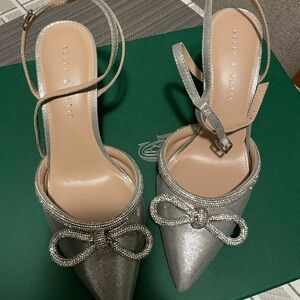 Kelly & Katie Metallic Silver Heels with Bow